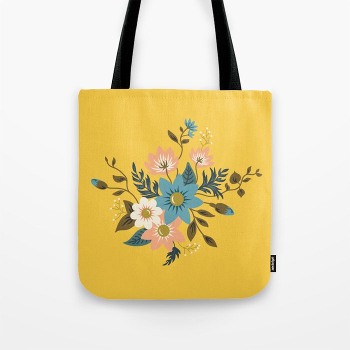 Flowers Tote Bag | Graphic-design, Illustration, Digital, Flowers, Floral, Yellow, Pattern, Botanical, Decor, Spring