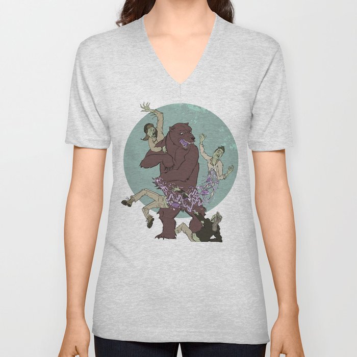 Bear VS Zombies V Neck T Shirt