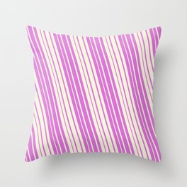 [ Thumbnail: Orchid & Beige Colored Lined/Striped Pattern Throw Pillow ]
