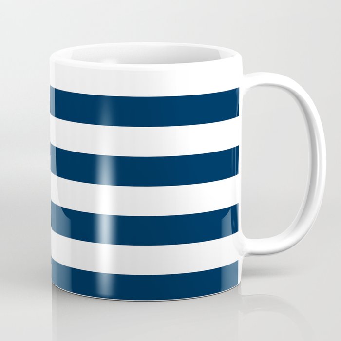 Narrow Horizontal Stripes - White and Oxford Blue Coffee Mug