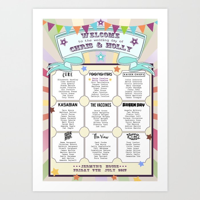 Personalised wedding top table cards