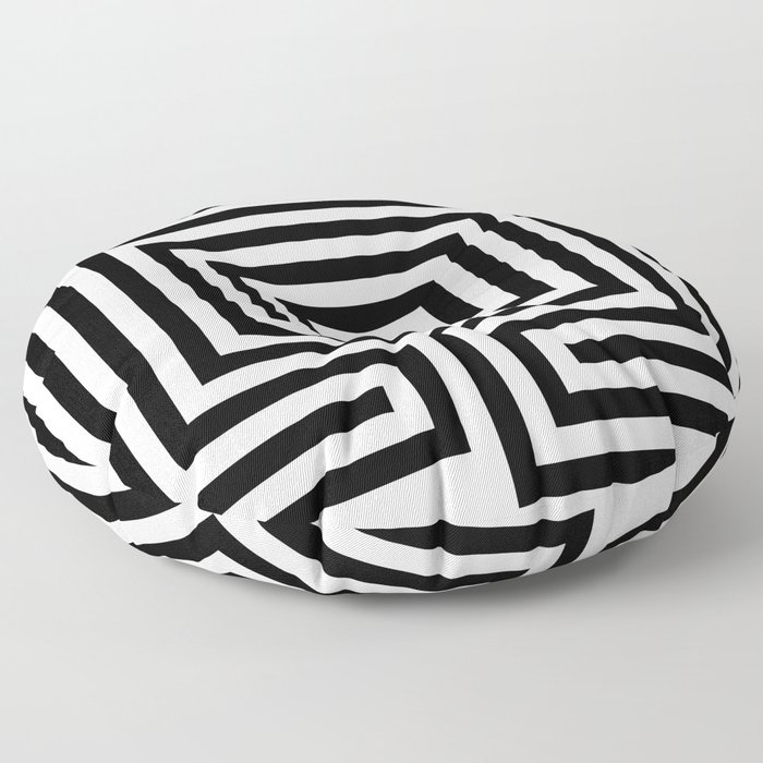 Cretan labyrinth in black and white Floor Pillow