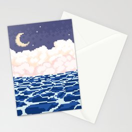 Pixelart Moonlit Oceanscape Stationery Card