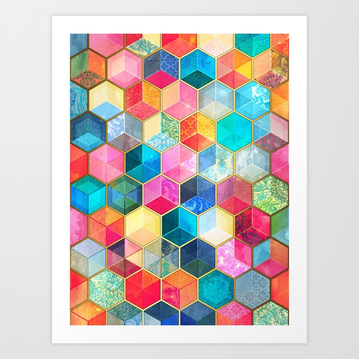 Society6 ケース Crystal Bohemian Honeycomb Cubes - colorful Crystal Bohemian Honeycomb Cubes - colorful hexagon pattern