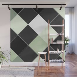 Mint Green Black Gray Geometrical Argyle Diamond Pattern Wall Mural