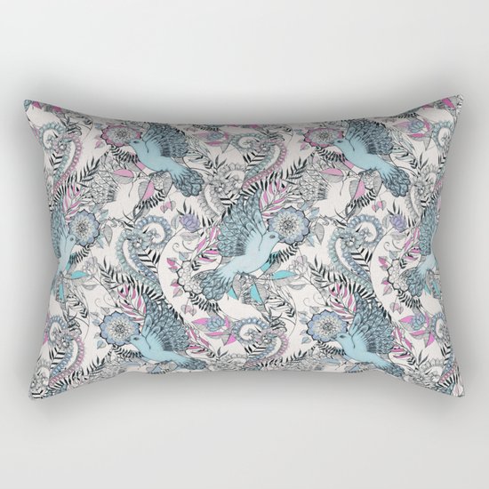 Flight of Fancy - pink, teal, cream Rectangular Pillow