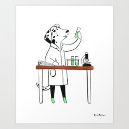 Dalmatian Biologist (Dogs with Jobs series) Art Print | Green, Job, Scientist, Biologist, Dalmatian, Dog, Gouache, Ink, Illustration, Watercolor 