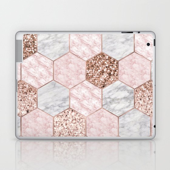 Rose gold dreaming - marble hexagons Laptop & iPad Skin