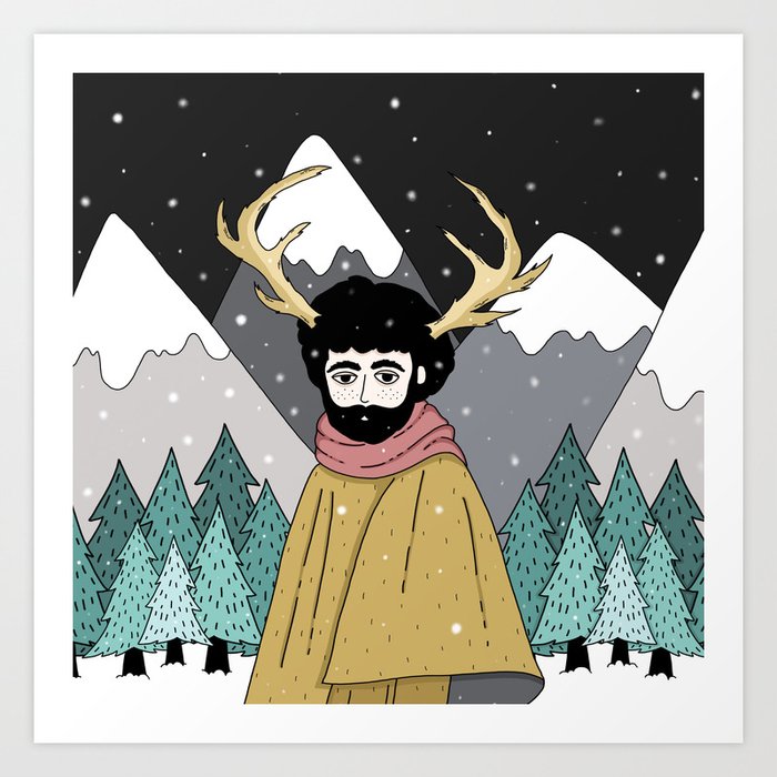 Lonely man of winter. Art Print