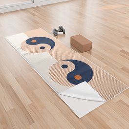 Geometric Lines Ying and Yang XII in Navy Blue Orange Yoga Towel