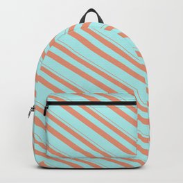 [ Thumbnail: Dark Salmon & Turquoise Colored Lines Pattern Backpack ]