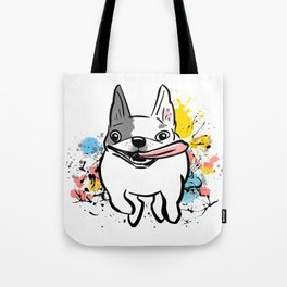 Running French Bulldog with Paint Splatters Tote Bag