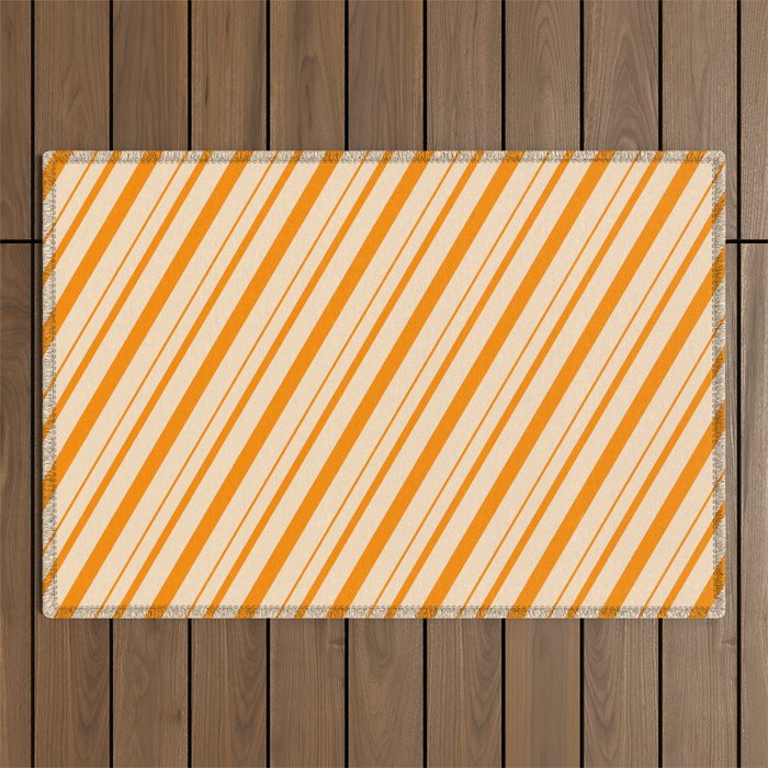 Bisque and Dark Orange Colored Lines/Stripes Pattern Outdoor Rug