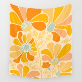 Sunny Flowers Floral Illustration Wall Tapestry