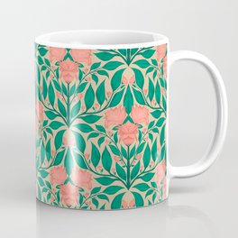 Vintage Floral Pattern in Orange and Green Coffee Mug