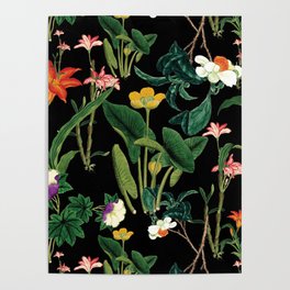 Vintage wild flowers black Poster
