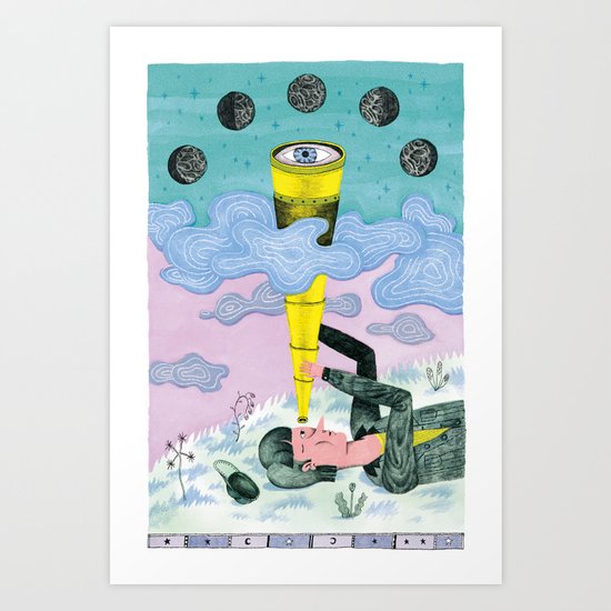 A Man Studies the Phases of the Moon Art Print