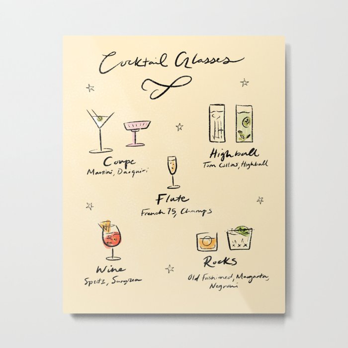 Guide to Cocktail Glasses Metal Print
