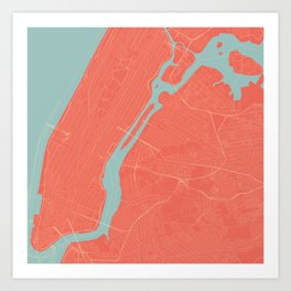 New York City Map in Coral Pink (Manhattan) Art Print