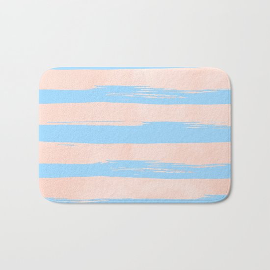 Trendy Stripes - Sweet Peach Coral on Blue Raspberry Bath Mat