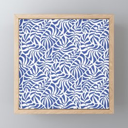 Tropical Leaves Denim Blue Pattern Framed Mini Art Print