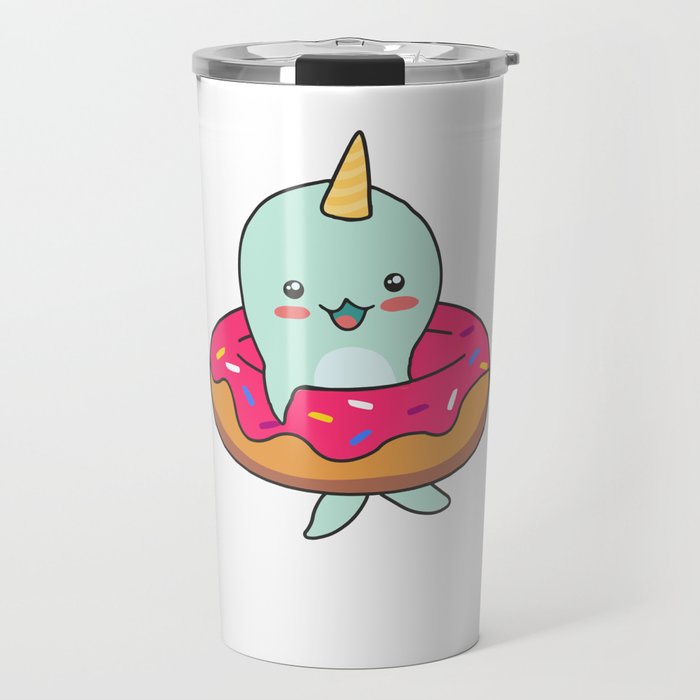 Sweet Narwhal Whale Funny Animals In Donut Travel Mug