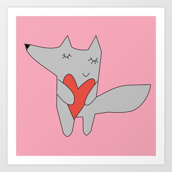 Fox in love pink Art Print