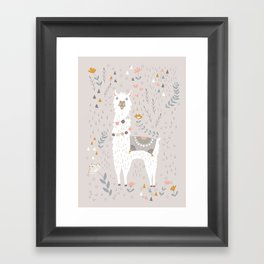 Sweet Llama on Gray Framed Art Print
