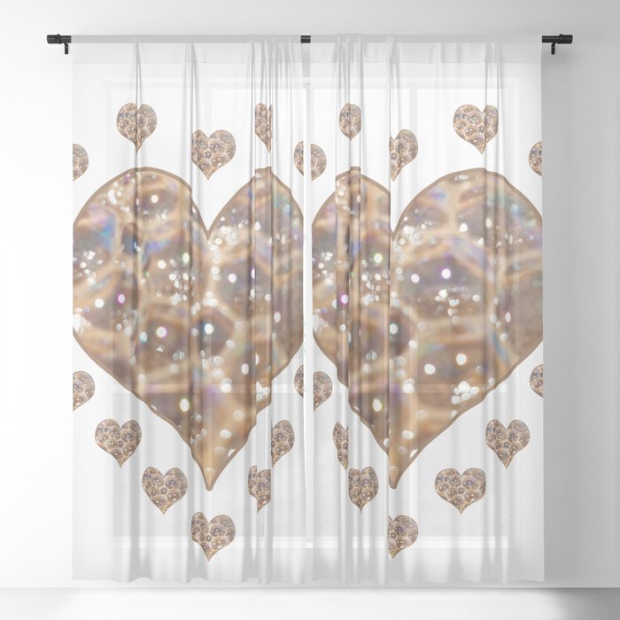 Coffee Heart Bubbles Sheer Curtain