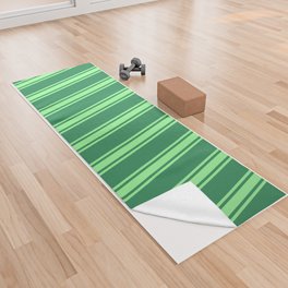 [ Thumbnail: Sea Green & Green Colored Lined Pattern Yoga Towel ]