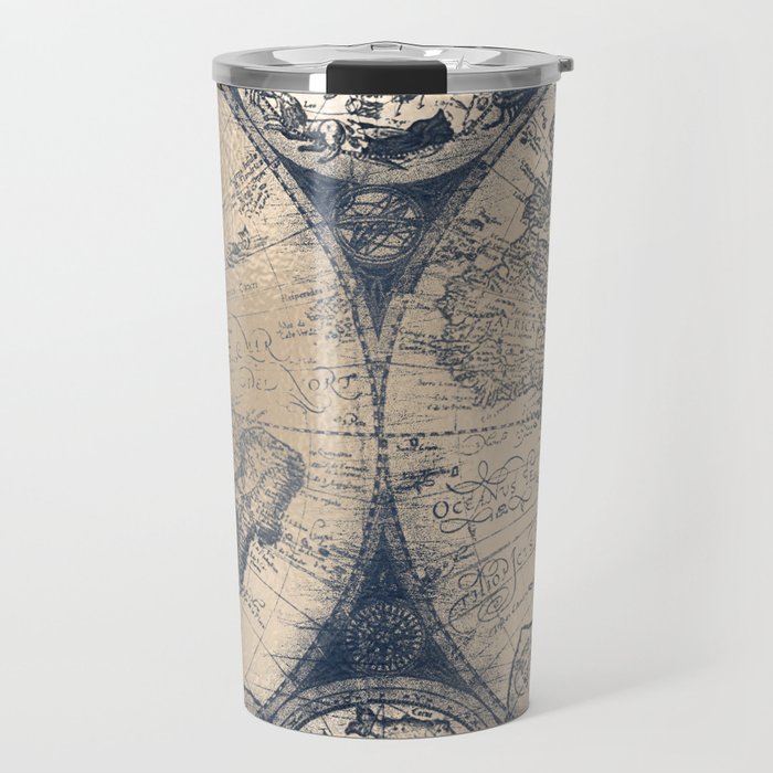 Antique World Map White Gold Navy Blue by Nature Magick Travel Mug
