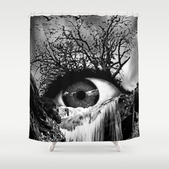 Cascade Crying Eye Grayscale Shower, Black Cascade Shower Curtain