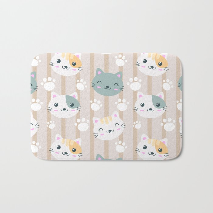 Cute Kitten Seammless Pattern  Bath Mat