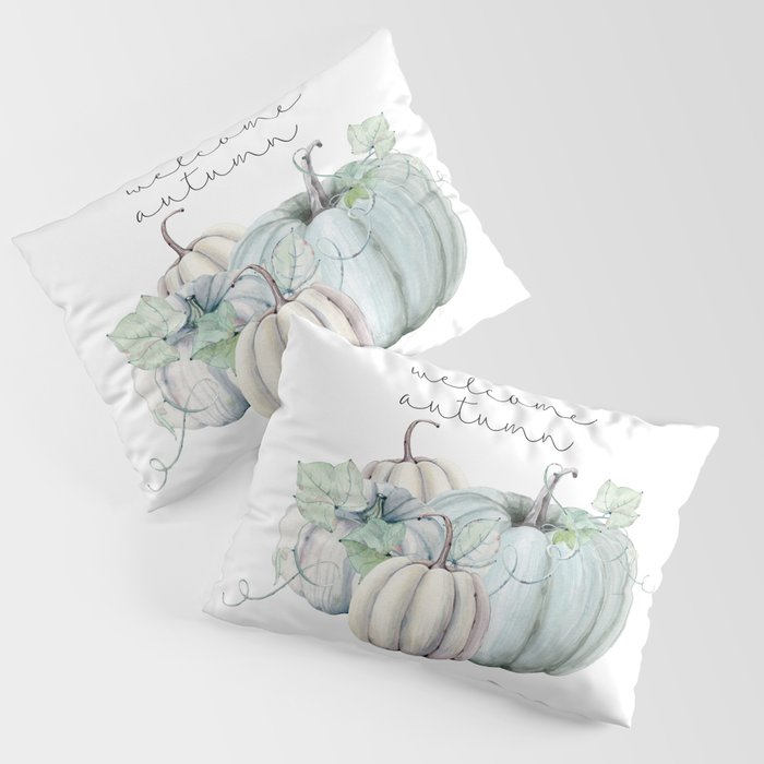 welcome autumn blue pumpkin Pillow Sham