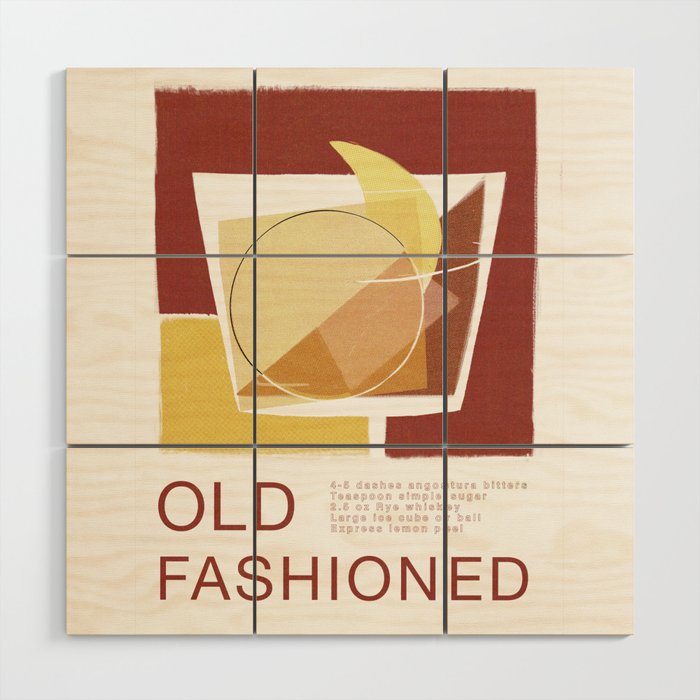 Old Fashioned Whiskey Cocktail Mid Century Modern Design Wood Wall Art