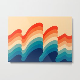 Retro 80s 70s Blue and Orange Mid-Century Minimalist Abstract Art Ripples Metal Print