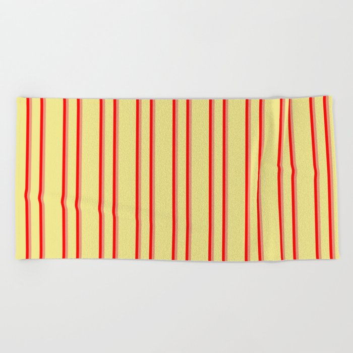 Tan, Red, and Dark Salmon Colored Pattern of Stripes Beach Towel