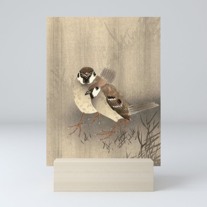 Two Ring Sparrows in the Rain by Ohara Koson Mini Art Print