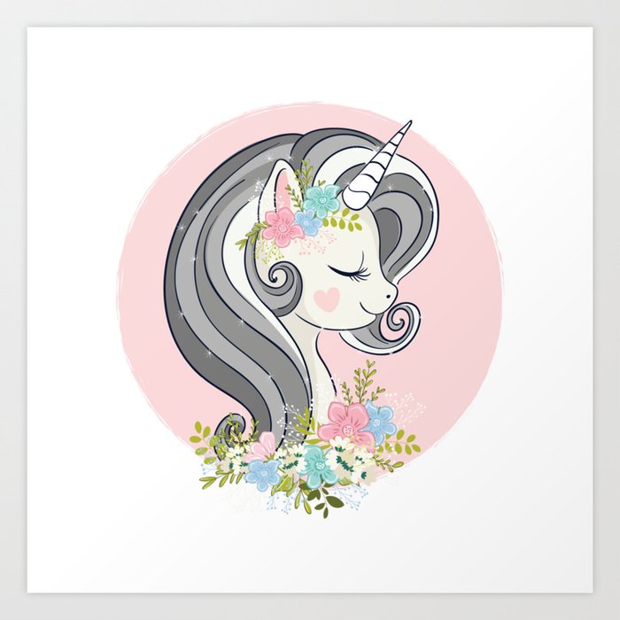Cute Unicorn Face Art Print By Senaykurtulus Society6