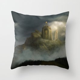 Mountain temple in the clouds Throw Pillow