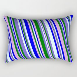 [ Thumbnail: Colorful Plum, Blue, Light Cyan, Slate Blue & Dark Green Colored Striped/Lined Pattern Rectangular Pillow ]