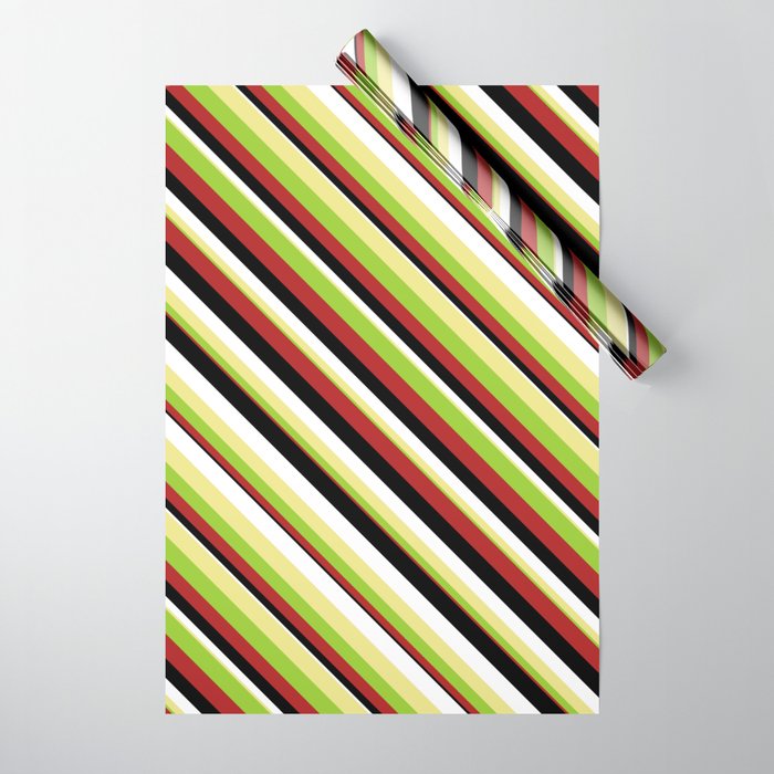Eye-catching Tan, Green, Red, Black & White Colored Striped/Lined Pattern Wrapping Paper
