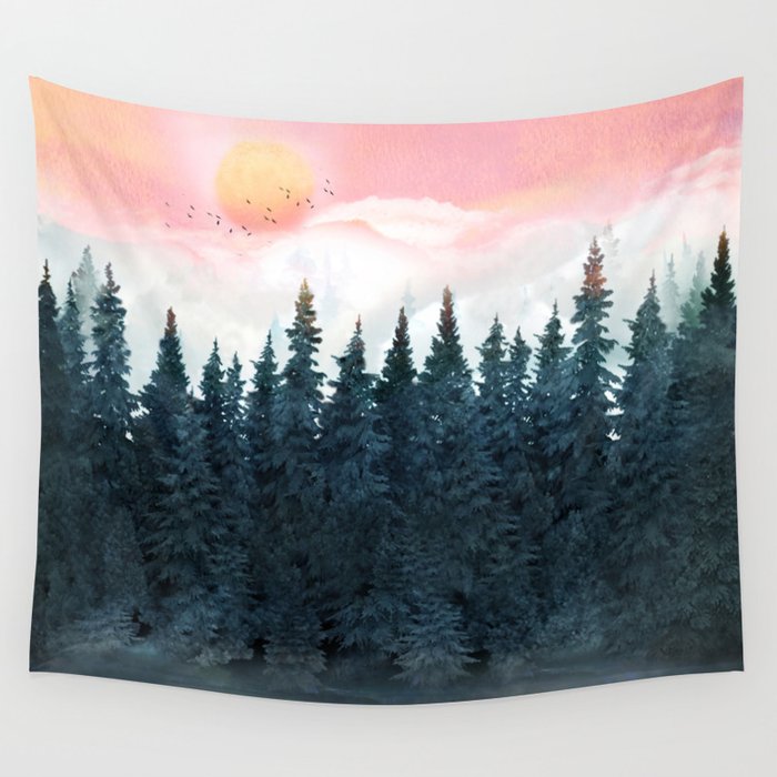 Forest Under the Sunset Wall Tapestry