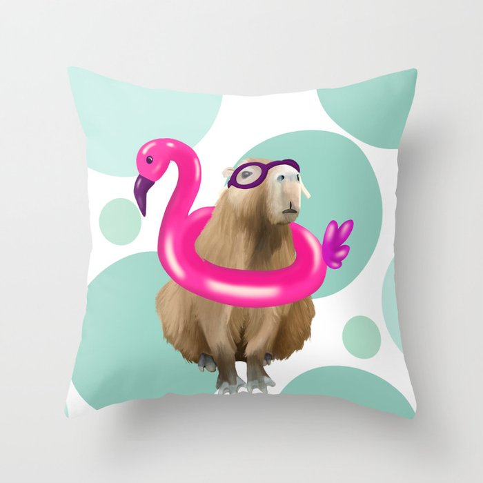 Pool Party Capybara Throw Pillow
