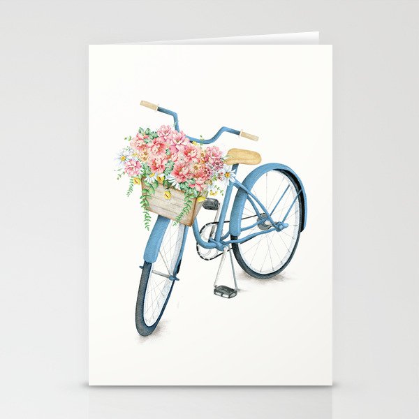 Blue Bicycle with Flowers in Basket Stationery Cards