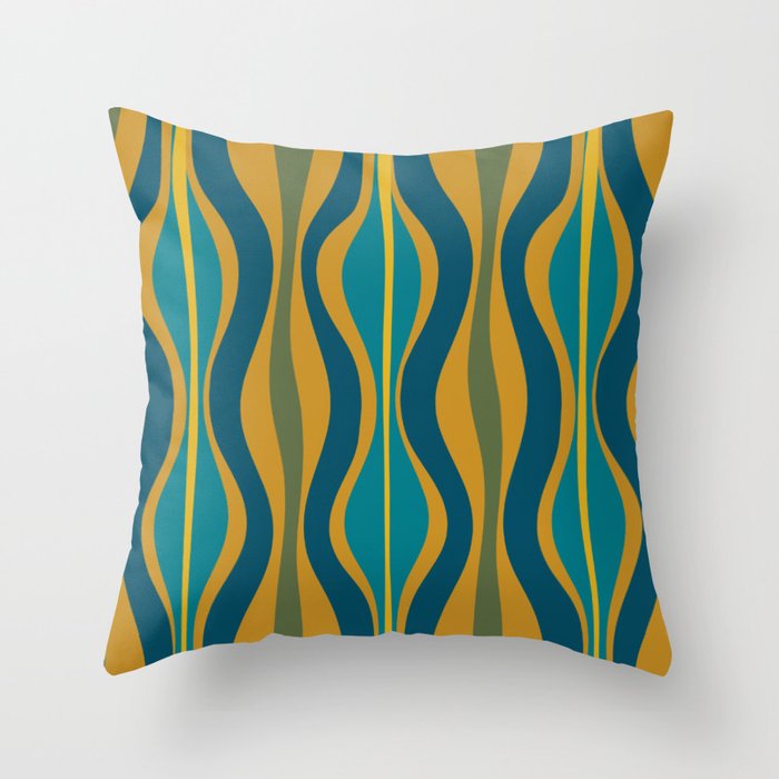 Hourglass Abstract Mid Century Modern Pattern in Moroccan Blue, Green, Teal, and Mustard Throw Pillow