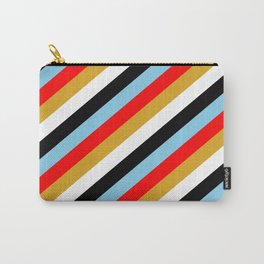 [ Thumbnail: Sky Blue, Red, Goldenrod, White & Black Colored Lines/Stripes Pattern Carry-All Pouch ]