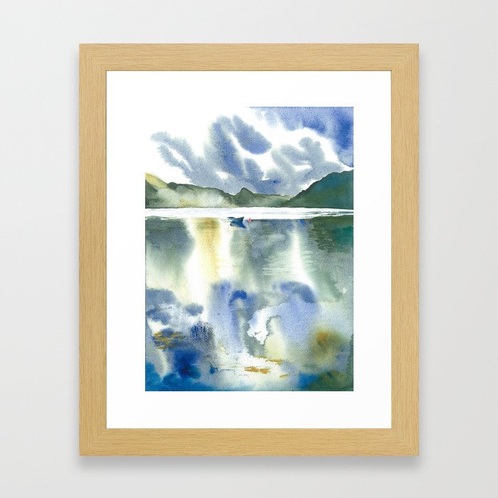 Watercolor Scotland Loch Framed Art Print
