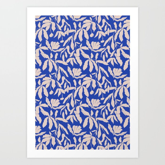 Royal Persian Blue Botanical Abstract Leafy Pattern Art Print