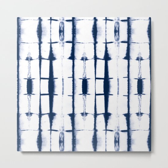 Shibori Stripes 4 Indigo Blue Metal Print